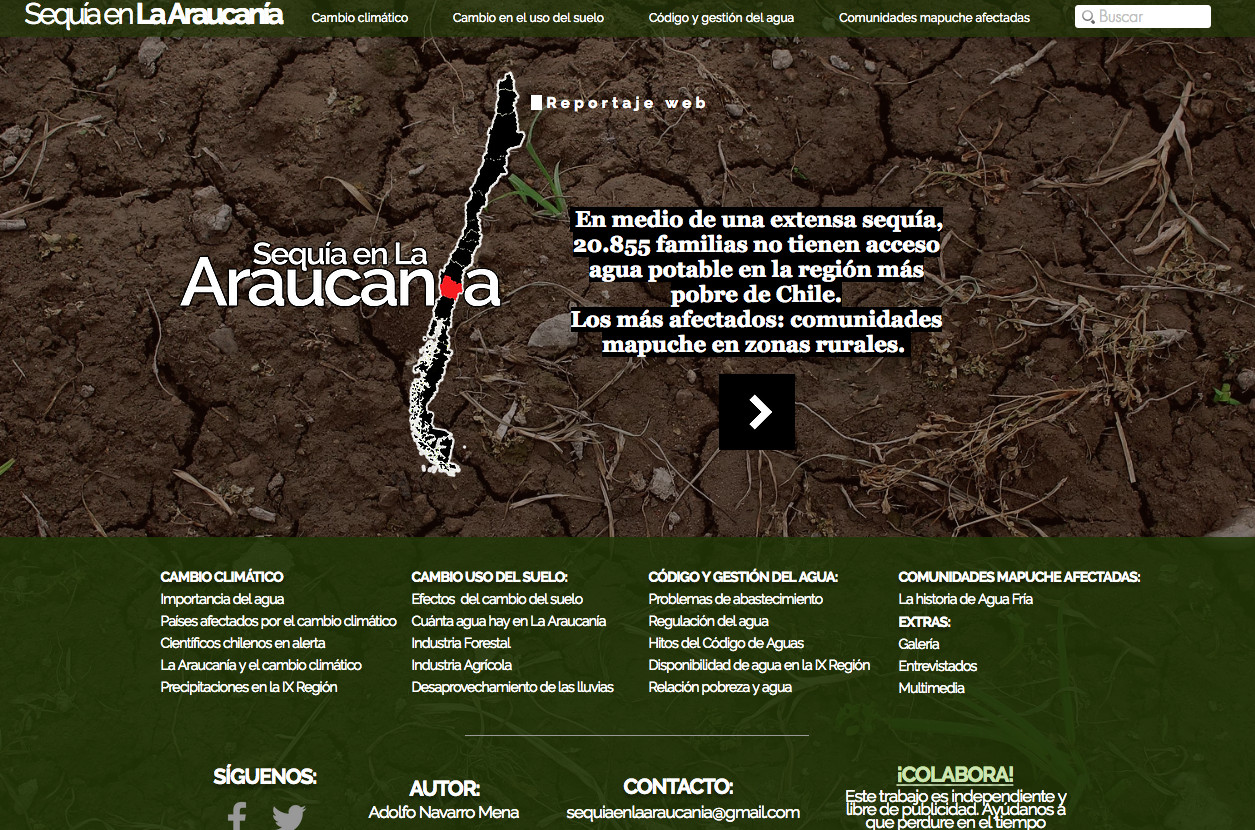 La portada del trabajo de Adolfo Navarro sobre la sequía en la Araucanía.