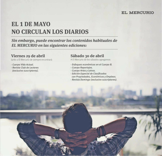 Aviso aparecido en el Diario El Mercurio (edición de papel) en relación con el 1 de Mayo