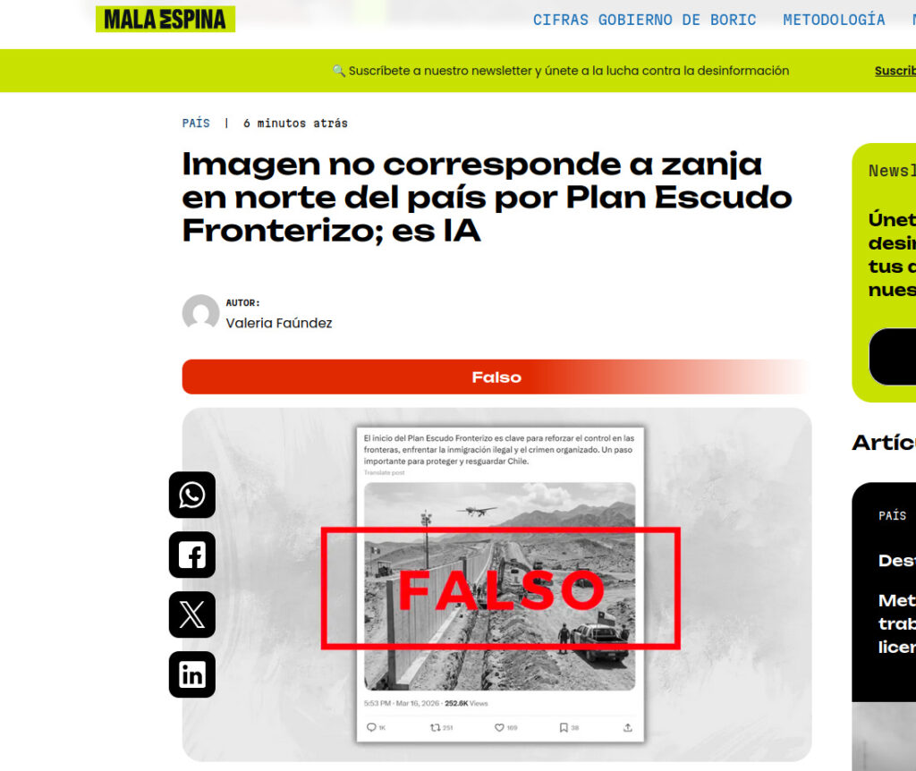 La publicación de Mala Espina acerca de la zanja en el norte.