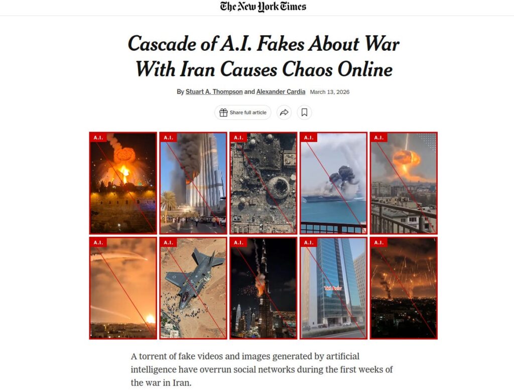 La publicación de The New York Times sobre videos falsos de la guerra.