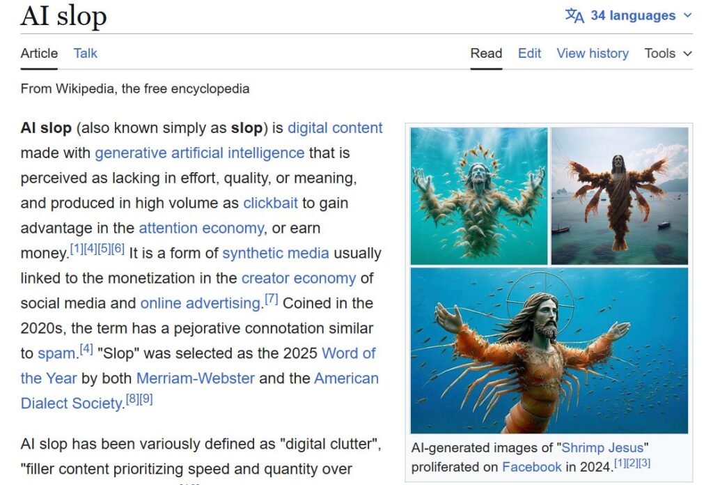 La publicación sobre AI Slop en Wikipedia.