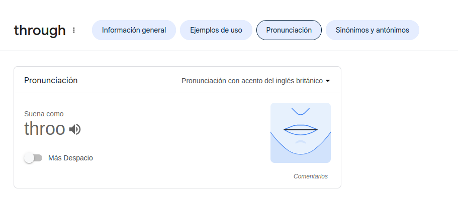 Ejemplo de un diccionario que usa IA para apoyar la pronunciación de cada palabra.