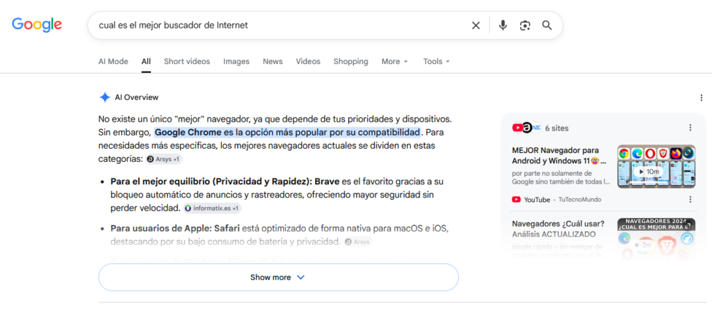 Una respuesta errada de Google: confunde buscador con navegador.