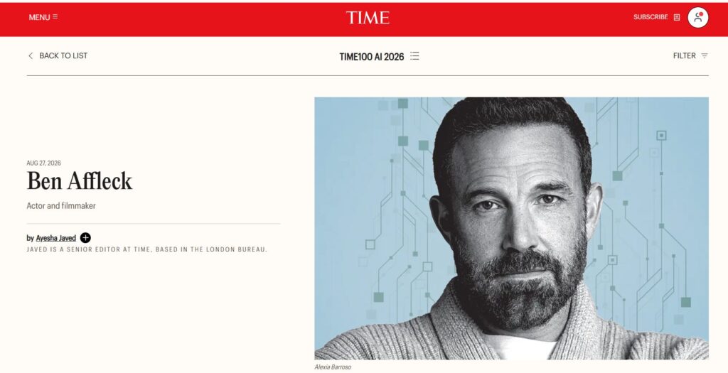 La publicación de Time donde se destaca al actor Ben Affleck.