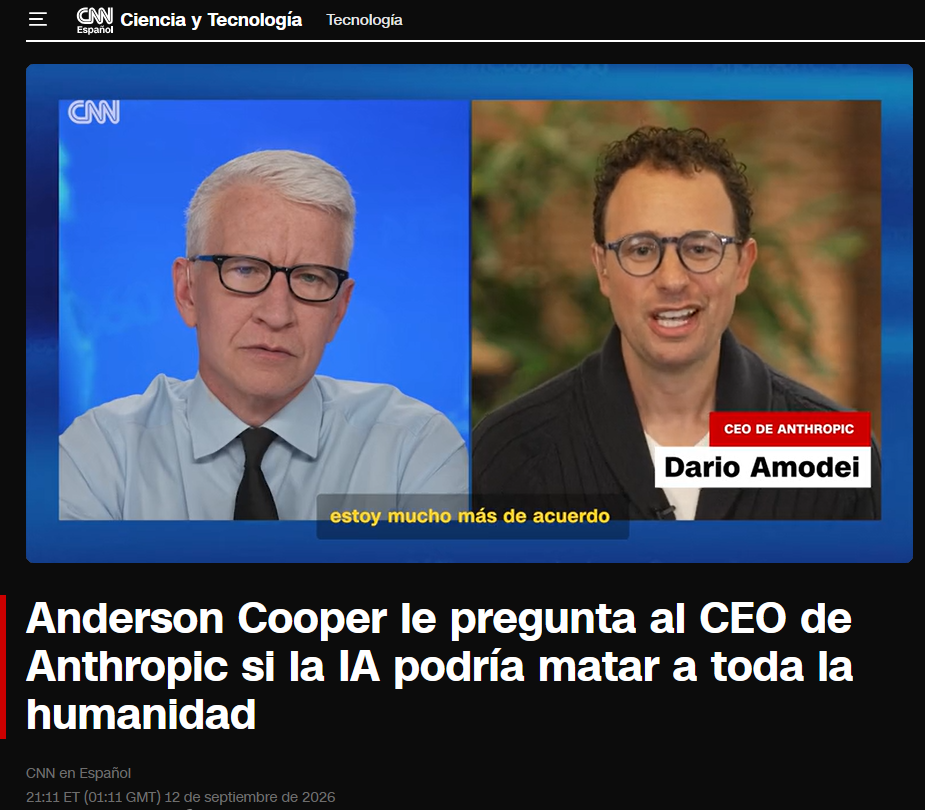 Darío Amodei en la noticia esta semana hablando de la IA como amenaza.
